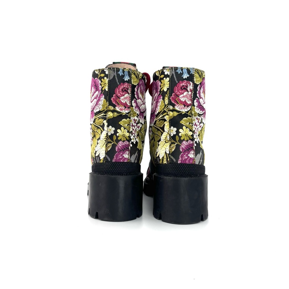 Gucci Trip Floral Jacquard Lug Sole Lace Up Ankle Boots 37.5 - Picture 6 of 9